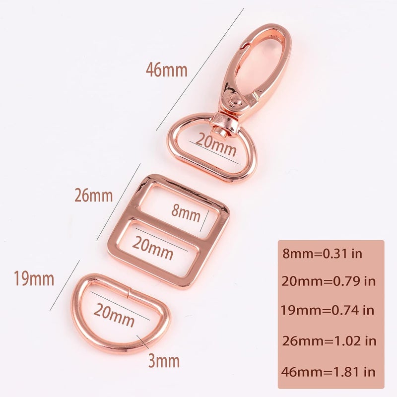 PECMER 3/4 Inch Purse Hardware for Bag Making - 18 Pcs Swivel Clasp, Hooks, Keychain Clip, Strap Chains, D Rings and Buckle Straps - 20mm Rose Gold - Image 2